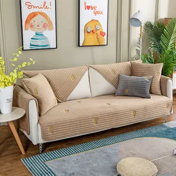 Modernus kieto spalvų pliušinis sofos pagalvėlių Žiemos dryžuotas kristalų aksomo neslidus sofa cover pritaikyti Sofa raštas slipcover