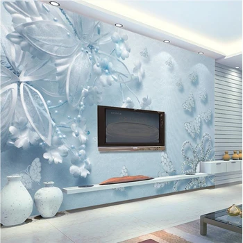 beibehang Tyra ir graži mėlyna 3d skaidrios gėlės Drugelis TV fono sienos užsakymą didelė freska šilko šilko tapetai