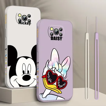 Disney Mickey, Donald Duck Skysčio Kairėje Virvę Telefoną Atveju Xiaomi POCO F3 X4 X3 NFC GT X2 C31 C3 M2 M3 M4 Pro Funda Dangtis