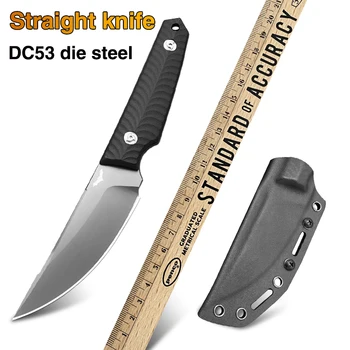 Aukštos kietumas DC53 plieno fiksuotu lauko medžioklės tiesus peilis kempingas išgyvenimo nešiojamų EDC įrankis G10 rankena taktinis peilis