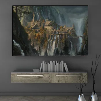Middle-Earth Rivendell Kraštovaizdžio Filmo Plakatas ir grafika, Tapyba ant Drobės, Sienos Meno Vieną Žiedą Kino Nuotraukos Kambario Apdaila