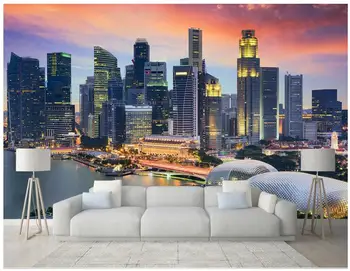 Pasirinktinius nuotraukų 3d kambario tapetai, Singapūras miesto Užimtas naktį fone sienų tapybos 3d sienų freskomis tapetai, sienų ir 3 d