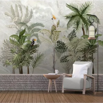 Pasirinktinis Dydis HD Ranka pieštas Tropinių Miškų Augalų Sienos Popieriaus 3D Gyvenimo Kambario, Miegamasis Dekoro Sienų Tapybą Sienų Tapetai
