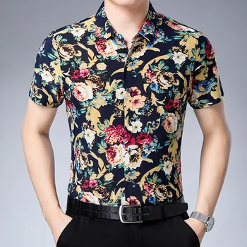 C-6643 Spalvinga gėlių modelio spausdinimo mados trumpas rankovės marškinėliai Vasaros Naujos kokybės minkštas patogus prabangos ledinis vyrų shirtM-3XL