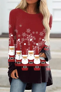 Kalėdų Senį Atspausdinta Marškinėliai ilgomis Rankovėmis Moterims ilgomis Rankovėmis Grafinis Marškinėliai Palaidinė Snaigės Spausdinti Negabaritinių Viršuje XS-8XL Tee