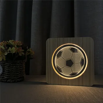 Futbolo Konstrukcijos Medinės 3D LED Arylic Naktį Lempos Lentelė Šviesos Jungiklis Kontrolės Drožyba Lempos Vaikų Atgal, Mokyklos Puošimas Dovana