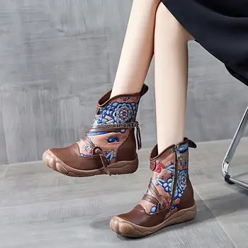 2023 kinijos etninės stiliaus butas trumpi auliniai batai moteriška nacionalinės stiliaus naujas pavasarį ir rudenį minkštas vienintelis vidurio kojų kasdien mados batai