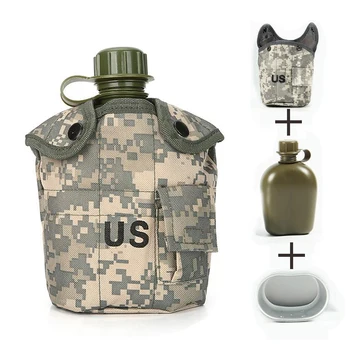 Lauko Sporto Butelis 3-figūrų rinkinys Armijos ventiliatorius MUS vienas kareivis kamufliažas Virdulys Aliuminio priešpiečių dėžutė nešiojamų plastikinis vandens butelis