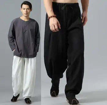 Kinų stiliaus asmenybės pants mens lininės kelnės pantalones hombre linų haremo kelnės vyrams pantalon homme palaidi tiesus