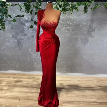 Šiuolaikinės Zawalcowany Vieną Petį Velvet Red Carpet Suknelės, Šaliai, Chalatai 2022 Oficialų Ilgą Vakarinę Suknelę Plius Dydis Undinė Prom Dresses