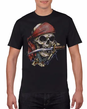 Nauja Tee Shirt Dizainas Piratų Kaukolės Peiliu Į Burną, O Kaklo Tee Marškinėliai Aukštos Kokybės Vyrai Custom T Shirts Aldult Paauglių Unisex