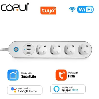 CORUI Tuya Wifi ES 4 Plug Power Strip Smart Home ilgintuvas Elektros kištukinis Lizdas Su 3 USB Telefono Įkrovimo Tinklo Filtro