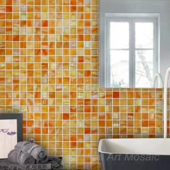 Nemokamas pristatymas ryškios aukso geltonos spalvos stiklo mozaikos plytelių apdailos vonios kambarys