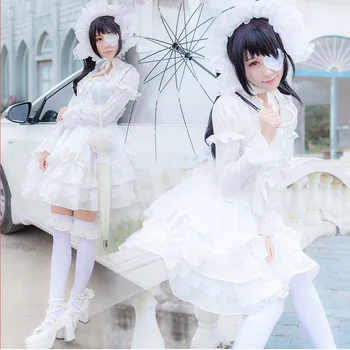 Naujas Anime DATA GYVENTI cosplay Tokisaki Kurumi Helovinas šalis moteris cosplay Lolita baltųjų rūmų princesė nėrinių suknelė nustatyti kostiumas