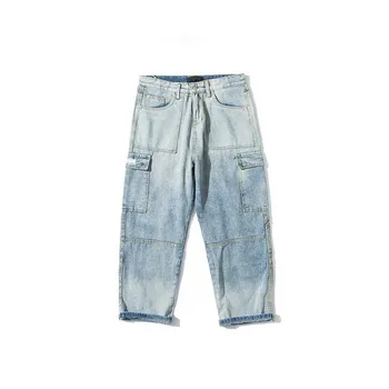 Mados Baggy Jeans vyriški Laisvalaikio Hip-Hop Japonų Stiliaus Džinsinis Streetwear Tiesios Kelnės Cargo Kelnės