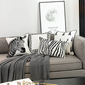 45x45cm zebra pagalvėlė padengti sofa juoda balta geometrinis pagalvės užvalkalą, siuvinėta pagalvėlė padengti